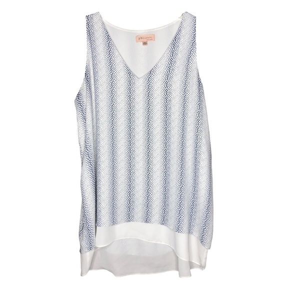 PHILOSOPHY - Blue & White Dot Print Flowy Sheer Layered V-Neck Tank Top Size XL - Picture 1 of 8